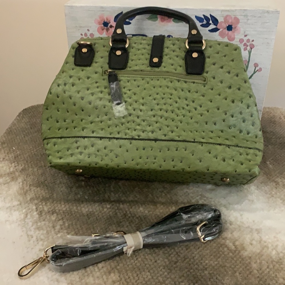 Green Ostrich-Embossed Handbag - Picture 2 of 10